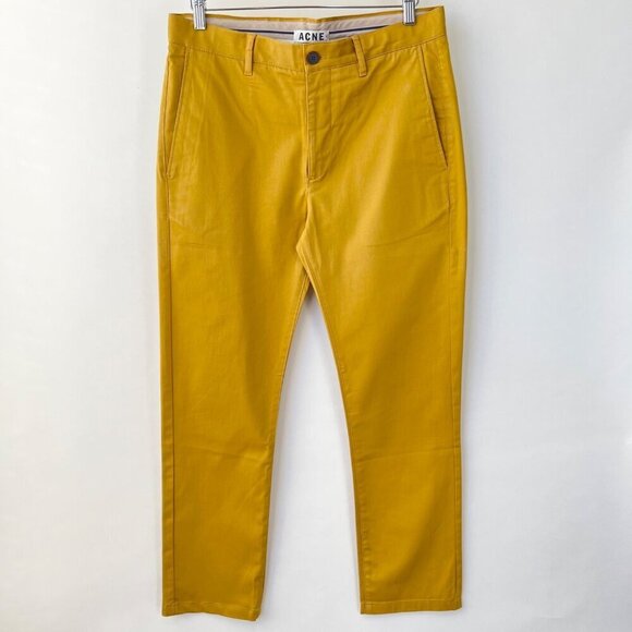 Acne Studio Men ROC Satin  chino pants, mustard yellow, Size 32-33 K41 - Picture 1 of 11